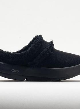 代购Oofos男士拖鞋缓震透气易穿脱防臭黑色绒面材质轻量设计