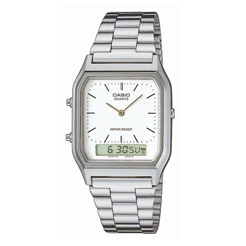 代购卡西欧男女腕表计时闹钟日期双显金属钢带防水银色商务日常