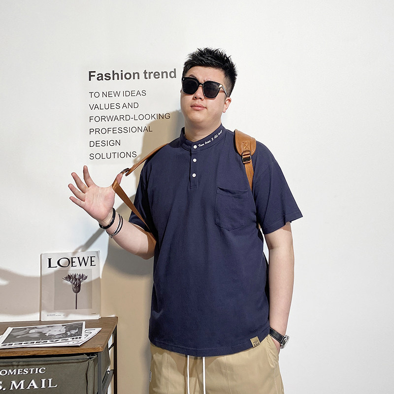 纺布者潮大码男装夏季新款短袖polo衫男胖子加肥加大纯棉立领t恤