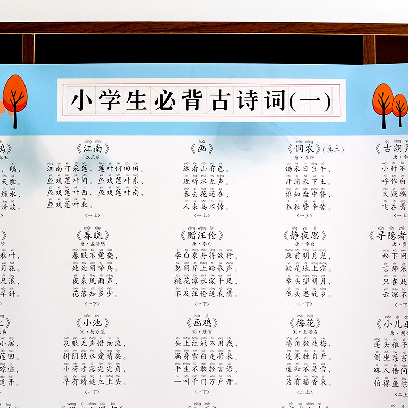 小学语文古诗词大全集必背人教版古诗词75-115首阅读训练挂图墙贴