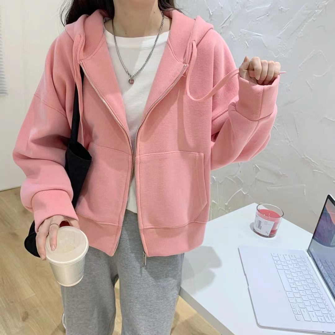 短款春秋季韩版ins新款宽松刺绣字母拉链开衫连帽卫衣女潮