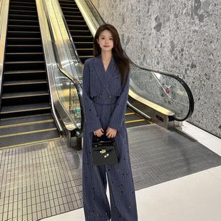 【雨薇】高级感西装套装女烫钻镂空外套阔腿裤两件套