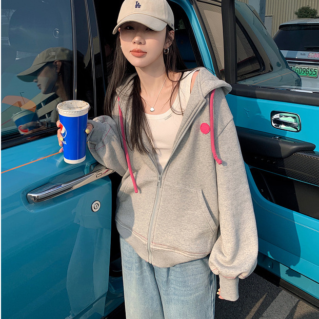 休闲卫衣女宽松连帽开衫外套