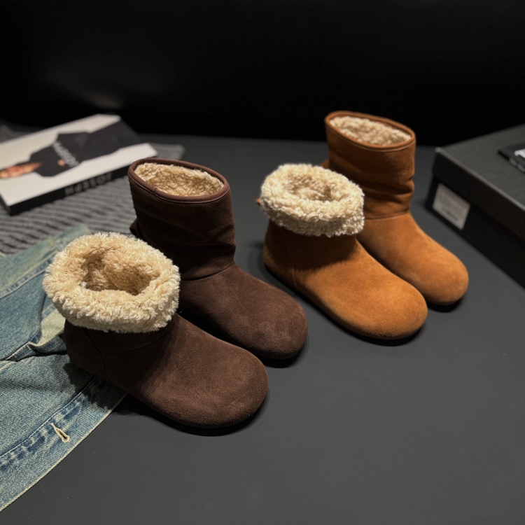 小土豆雪地靴2025冬季保暖棉鞋磨砂真皮低跟圆头短靴女青年勃肯靴