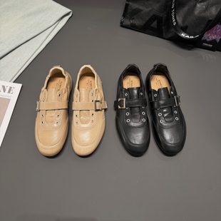 里外全真皮黑色德训鞋2026春免系带时尚休闲鞋内增高板鞋青年女鞋