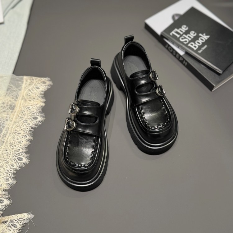 欧美厚底深口单鞋女2026春皮带扣魔术贴乐福鞋缝线英伦老钱女鞋潮,女鞋,深口单鞋,淘宝优惠券,粉丝福利购,淘宝优惠卷