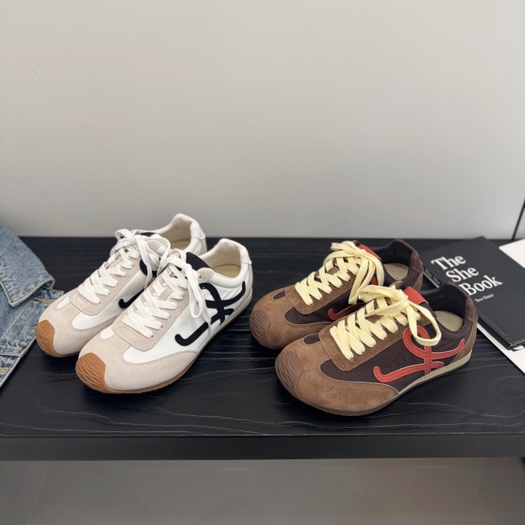 小红书超火拼色德训鞋26春低跟真皮阿甘鞋系带休闲运动鞋潮牌女鞋,女鞋,时尚休闲鞋,淘宝优惠券,粉丝福利购,淘宝优惠卷