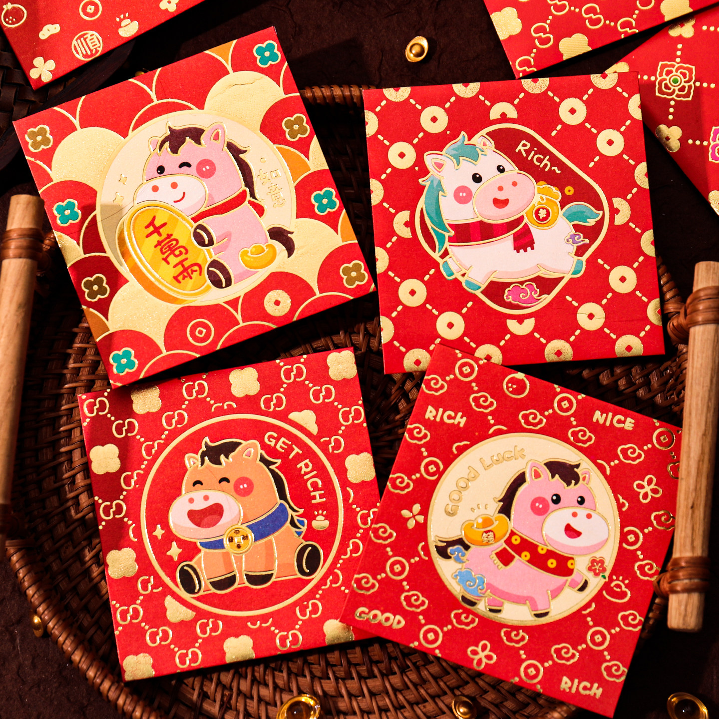 港式卡通红包2026马年新款创意个性小号压岁红包高档烫金利是封袋