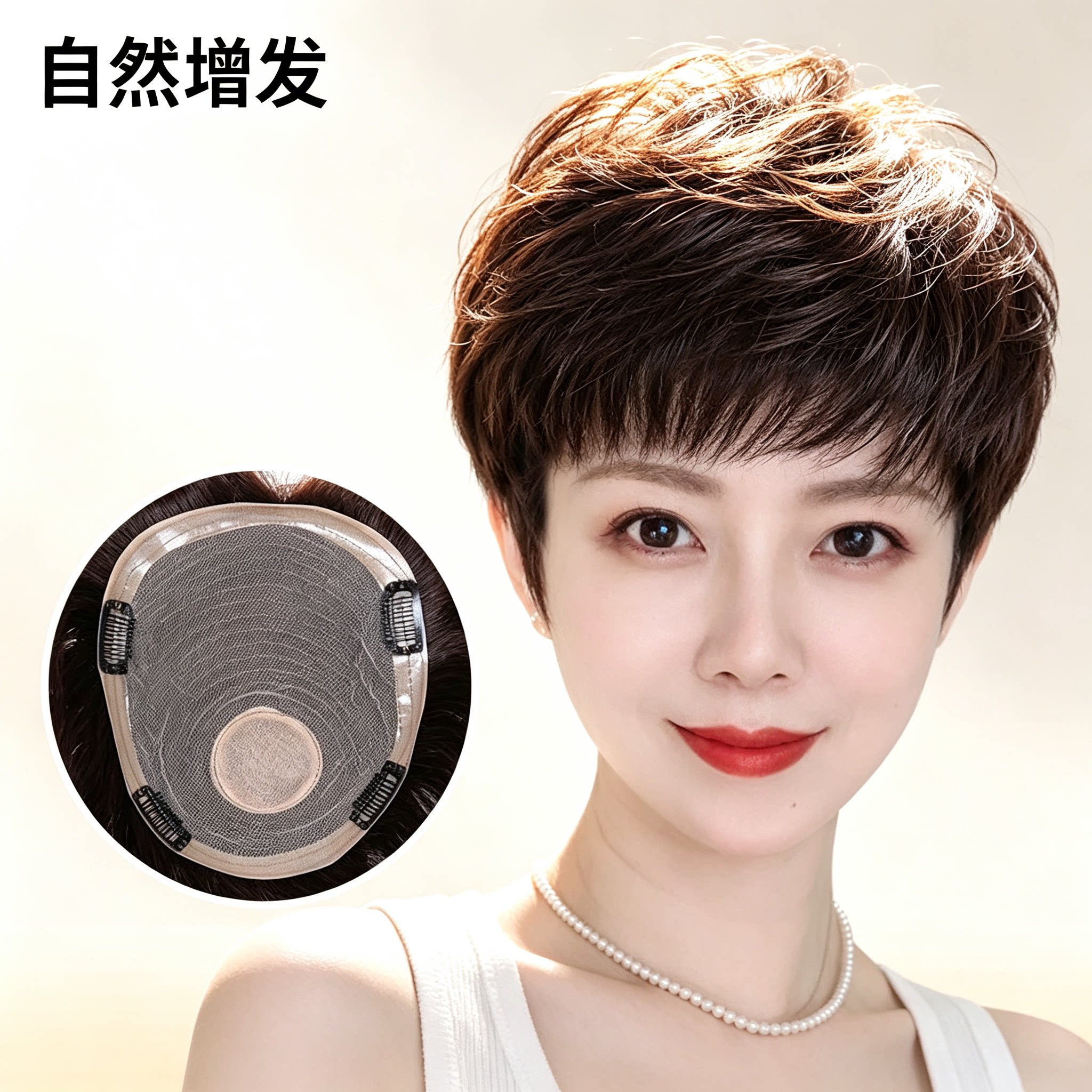 头部防护中老年妈妈假发片头顶补发块真人发盖遮白发秃顶隐形无痕
