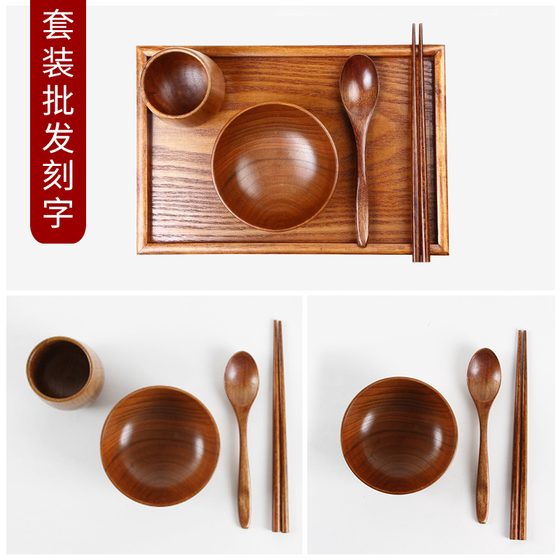 成人木碗手工家用儿童吃饭摔整木碗无漆复古小孩大号木碗