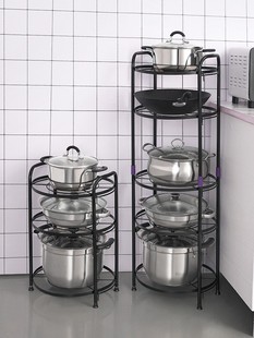 厨房放锅的锅架子多层置物架收纳圆形落地式三层二层锅具储物锅架