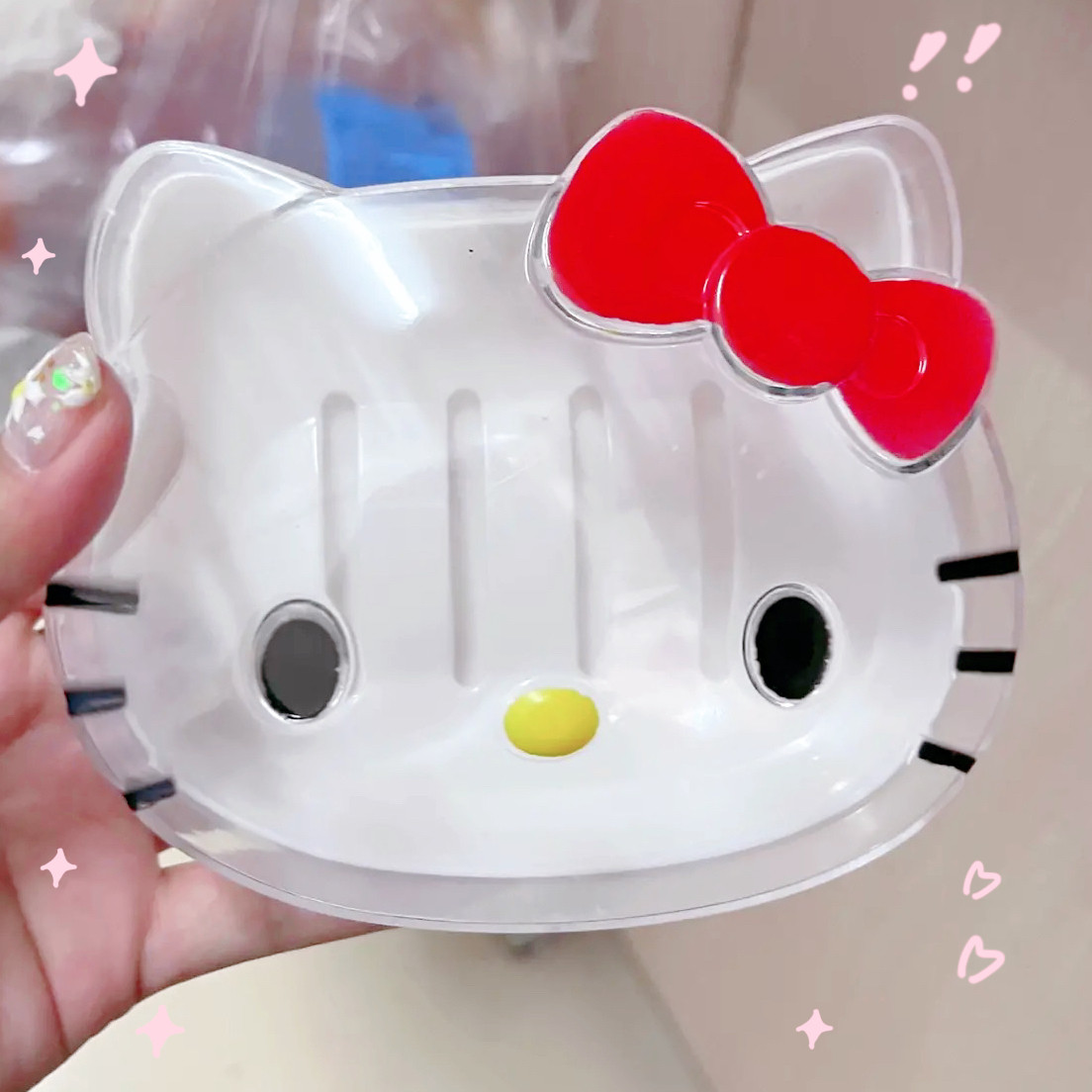 Hello kitty香皂盒 可爱卡通头形透明肥皂盒 创意沥水香皂盘