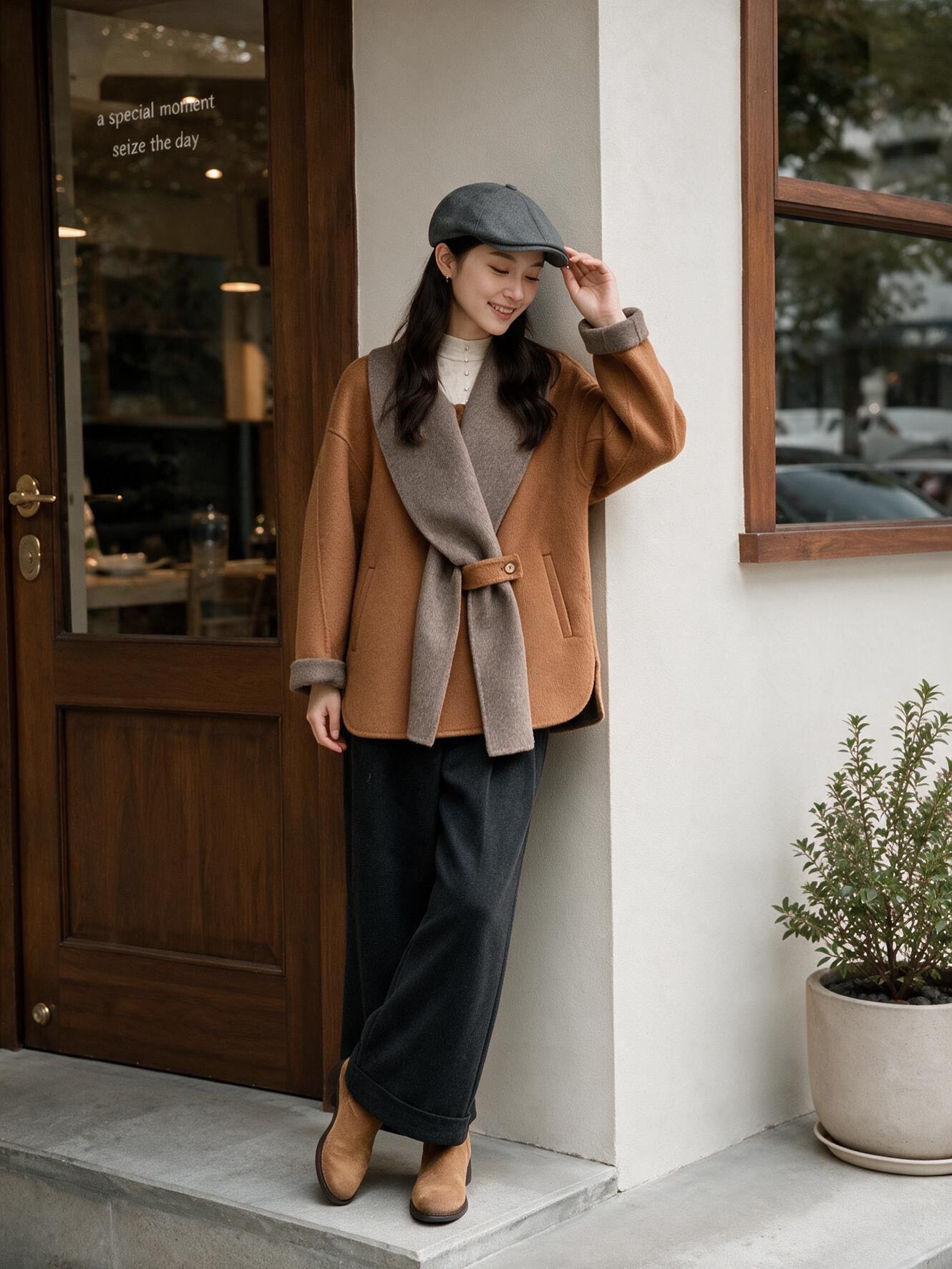 【源头工厂店】女王范围巾款羊毛羊绒大衣女中长款羊毛呢子外套