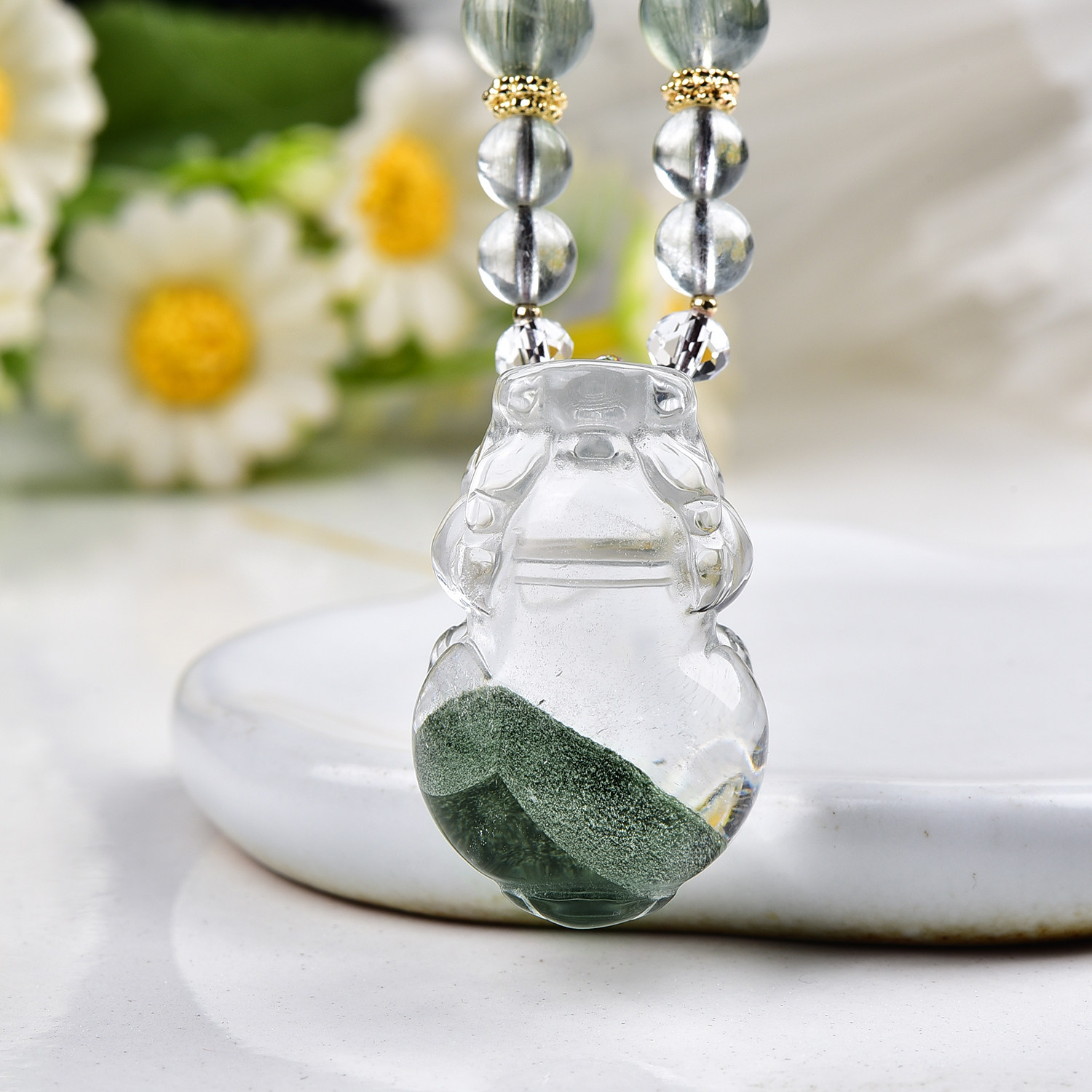 天然绿幽貔貅吊坠精致立体绿幽灵银山水晶貔貅男女项链