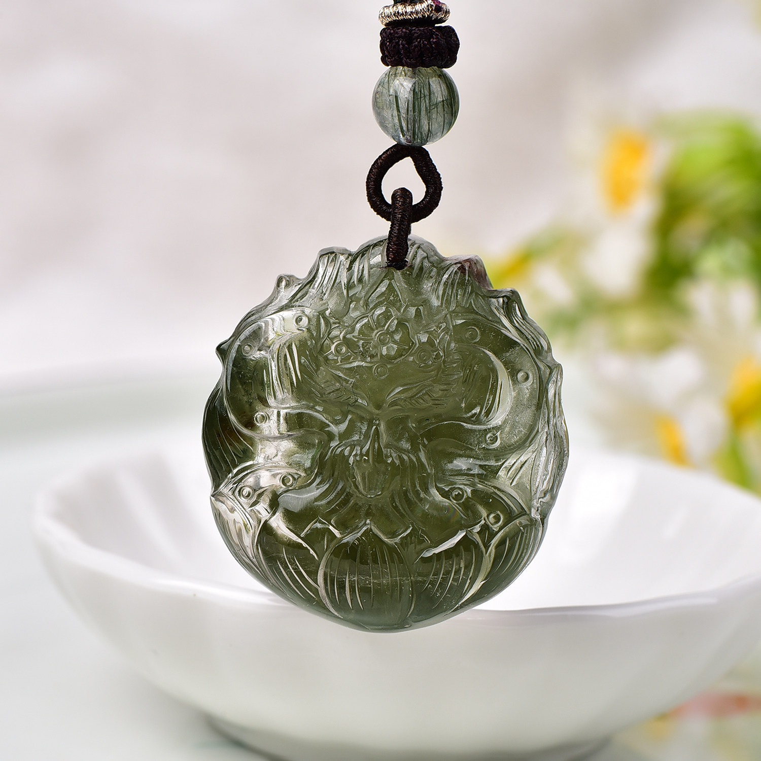 天然绿幽灵九尾狐吊坠精致立体幽灵水晶许愿狐狸男女项链