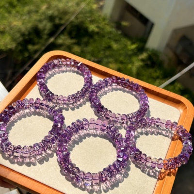 新款现货天然全净体巴西紫水晶随形手链精致紫晶钻石切面男女手串