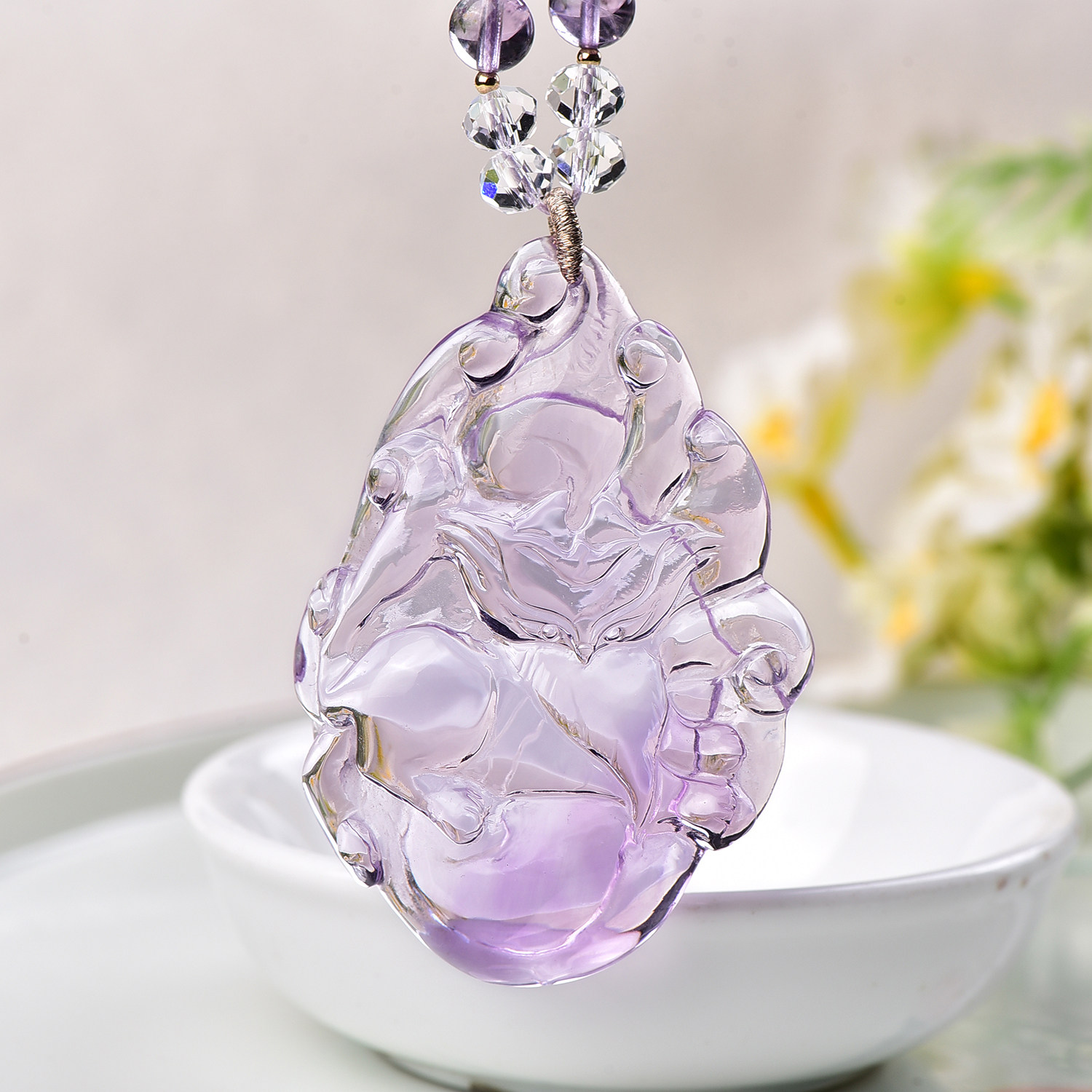 新款现货天然紫水晶九尾狐吊坠立体可爱玻利维亚紫晶狐狸原创设计
