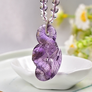 新款现货天然紫水晶蛇吊坠手工雕刻立体紫晶生肖蛇男女项链