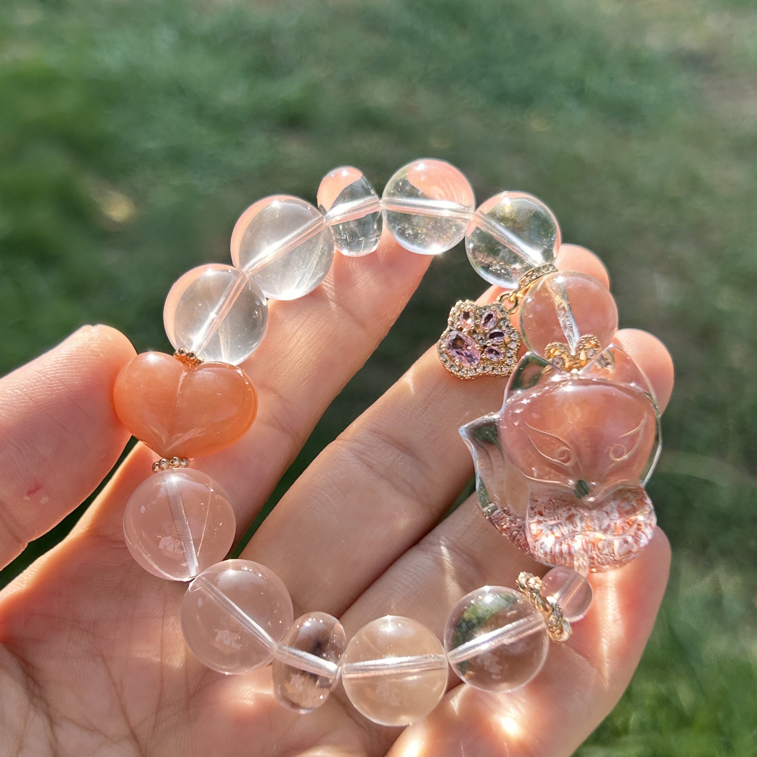 天然全净体金草莓晶大头狐狸原创设计女生手链草莓晶狐狸手串