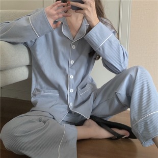 炸街洋气休闲长袖 高级感黛安靓港风女神睡衣新款 条纹家居服纯棉