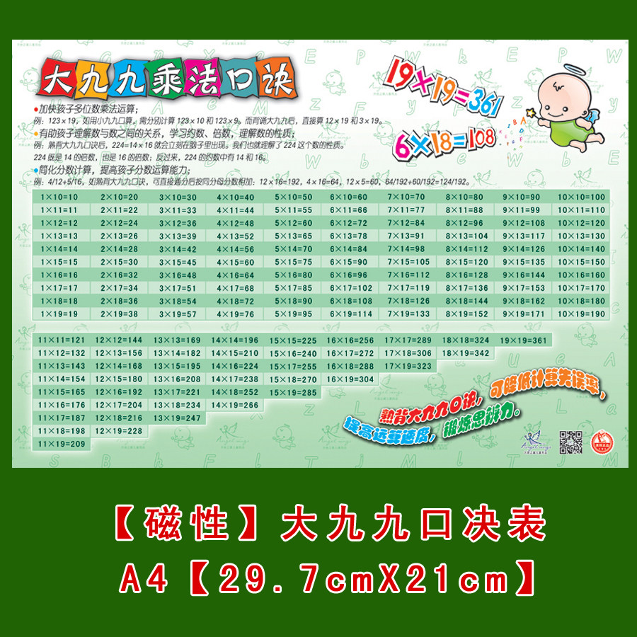 小学数学磁性贴大九九/小九九 乘法口诀表学生99口速算表挂图磁贴