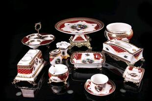 KTV摆台用品宫廷红花人物陶瓷纸巾盒果盘烟缸新款欧式茶几摆件