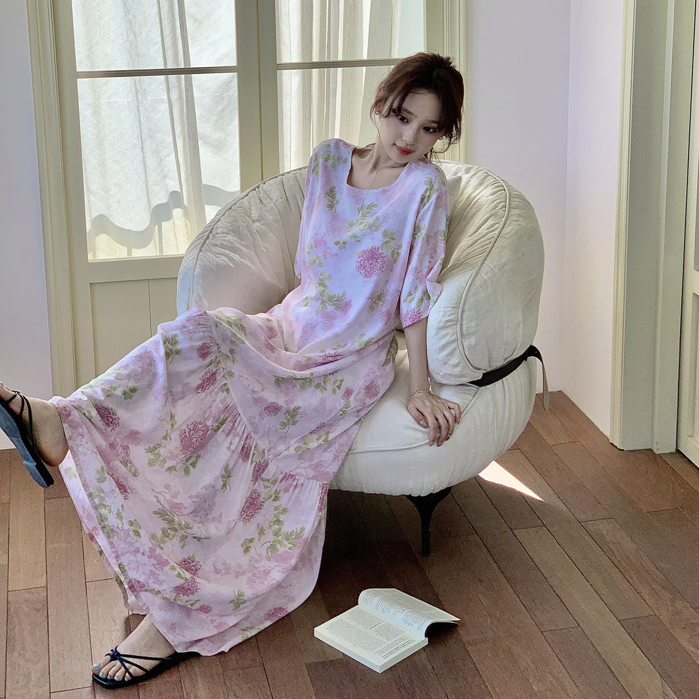 2025新款睡裙女自带胸垫防凸点加长款到脚踝长裙夏天凉快棉绸