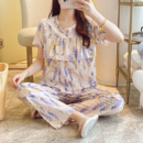 睡衣女款 短袖 2025年新款 夏季 就家居服 长裤 防凸点免穿内衣棉绸套装