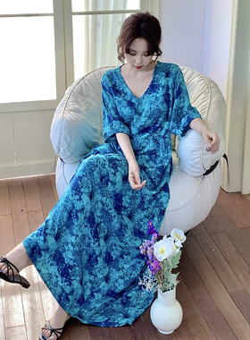 带胸垫防凸点有 腰带2025年新款女睡裙夏季短袖加长款到脚踝长裙