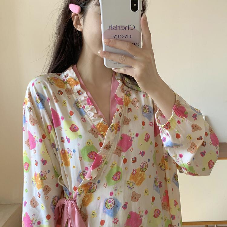 2025新款棉绸长袖睡裙女加长款到脚踝孕妇睡袍式连衣裙可外穿