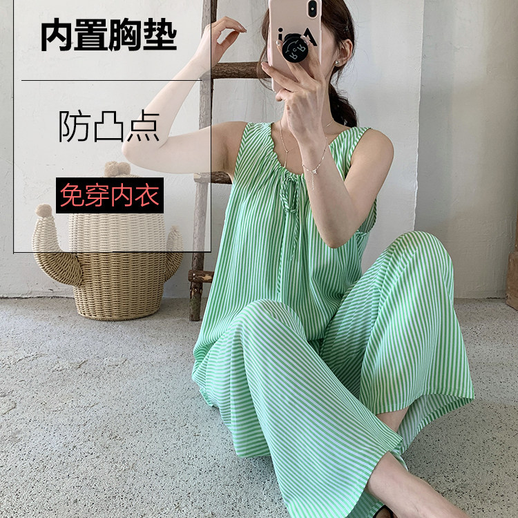 戴胸垫睡衣女款高级感2025新款自带胸垫背心长裤套装家居服胸贴