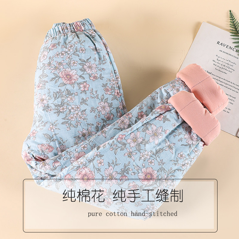 女士纯棉手工保暖棉裤 夹棉防寒可外穿宽松睡裤加厚家居裤长裤冬