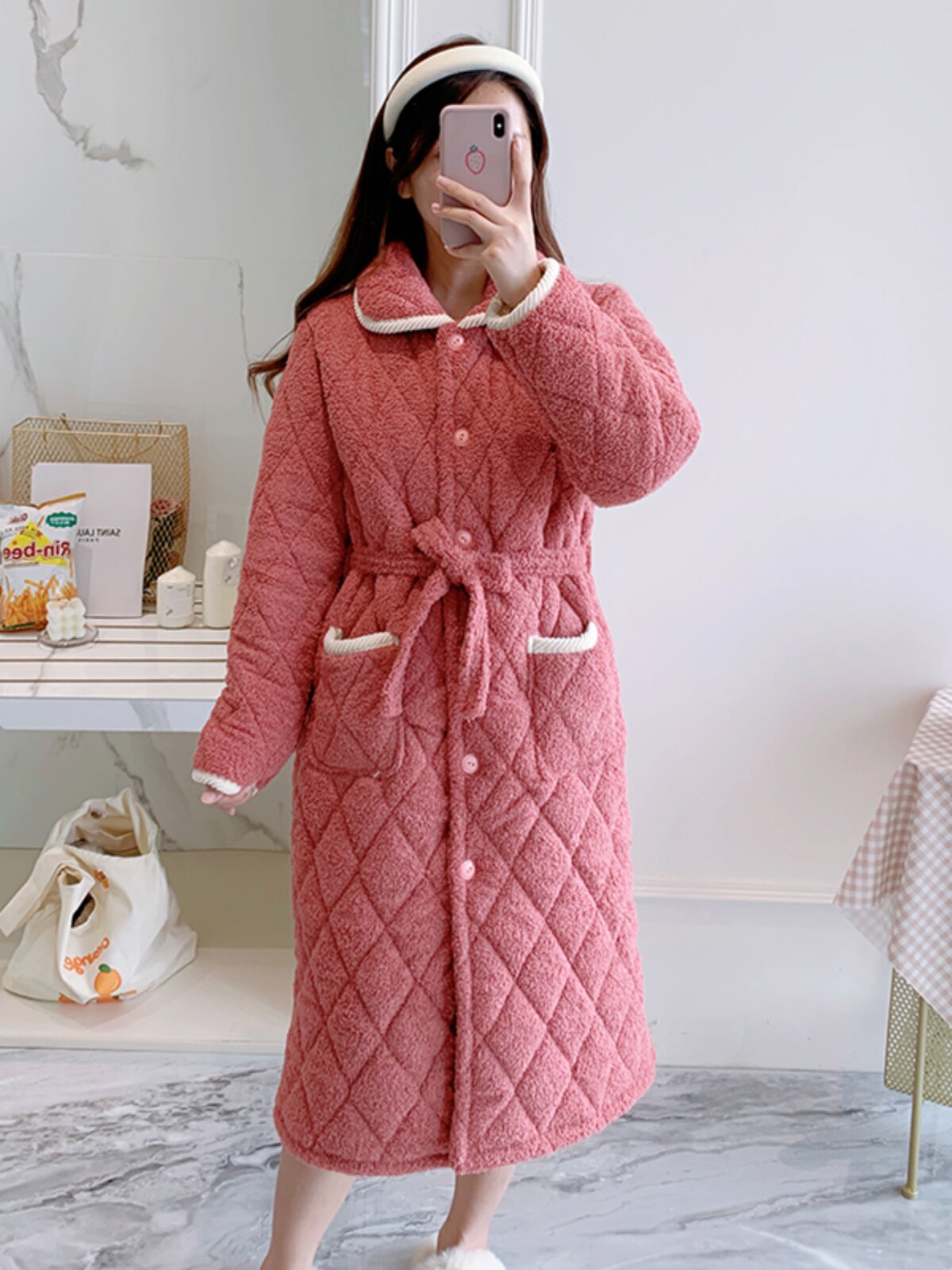 NIGHTGOWN WINTER STYLE WOMENS 2023 NEW AUTUMN VELVET THICKENED THREE-LAYER PADDED PAJAMAS CAN BE WORN OUTSIDE STUDENTS