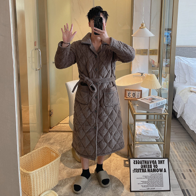 睡袍夹棉三层加厚纽扣加腰带