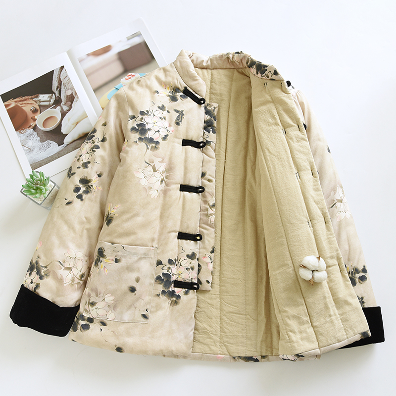 新中式国风花棉袄纯棉夹棉睡衣中老年妈妈棉花衣棉服复古