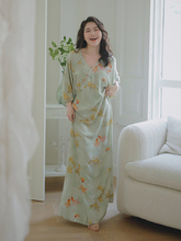 慵懒范旗袍式睡裙女夏季超薄凉快棉绸连衣裙国风裙子加长款睡衣