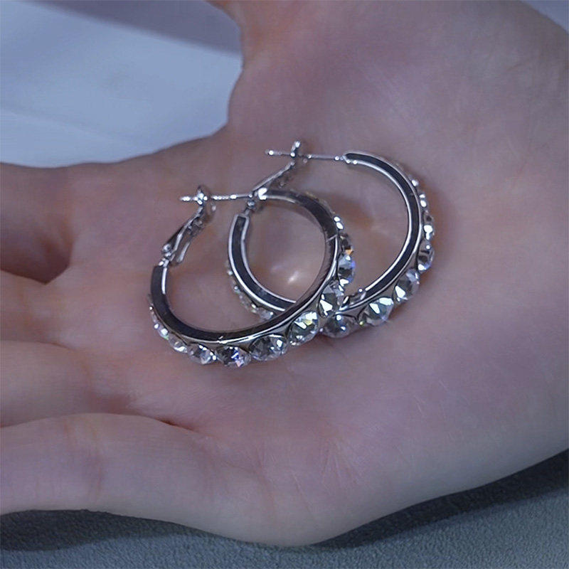 银色锆石耳圈女网红爆款圈圈耳环925银针耳针日韩轻奢气质耳环