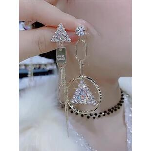 日韩新款不对称三角镶钻s925纯银针耳饰轻奢气质AB款大气时尚耳环