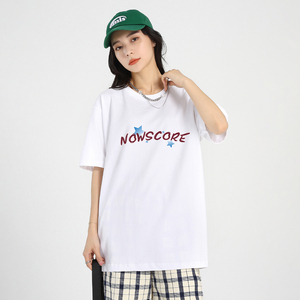 NOWSCORE 国潮时尚简约渐变小星logo圆领套头落肩宽松T恤男女同款