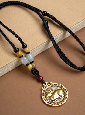 黄铜十二生肖复古项链长款吊坠民族风本命年毛衣大日如来属兔龙