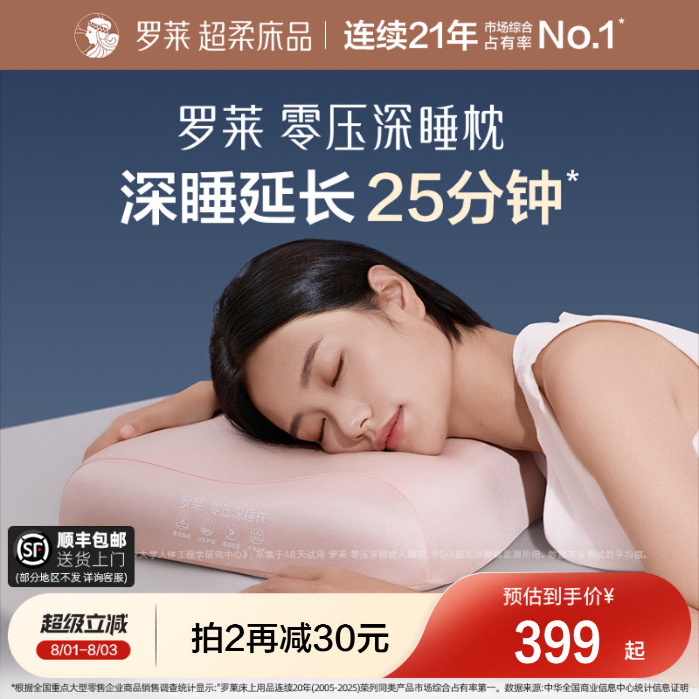 罗莱零压深睡枕芯记忆棉枕头护颈椎助睡眠专用成人男女学生护颈枕