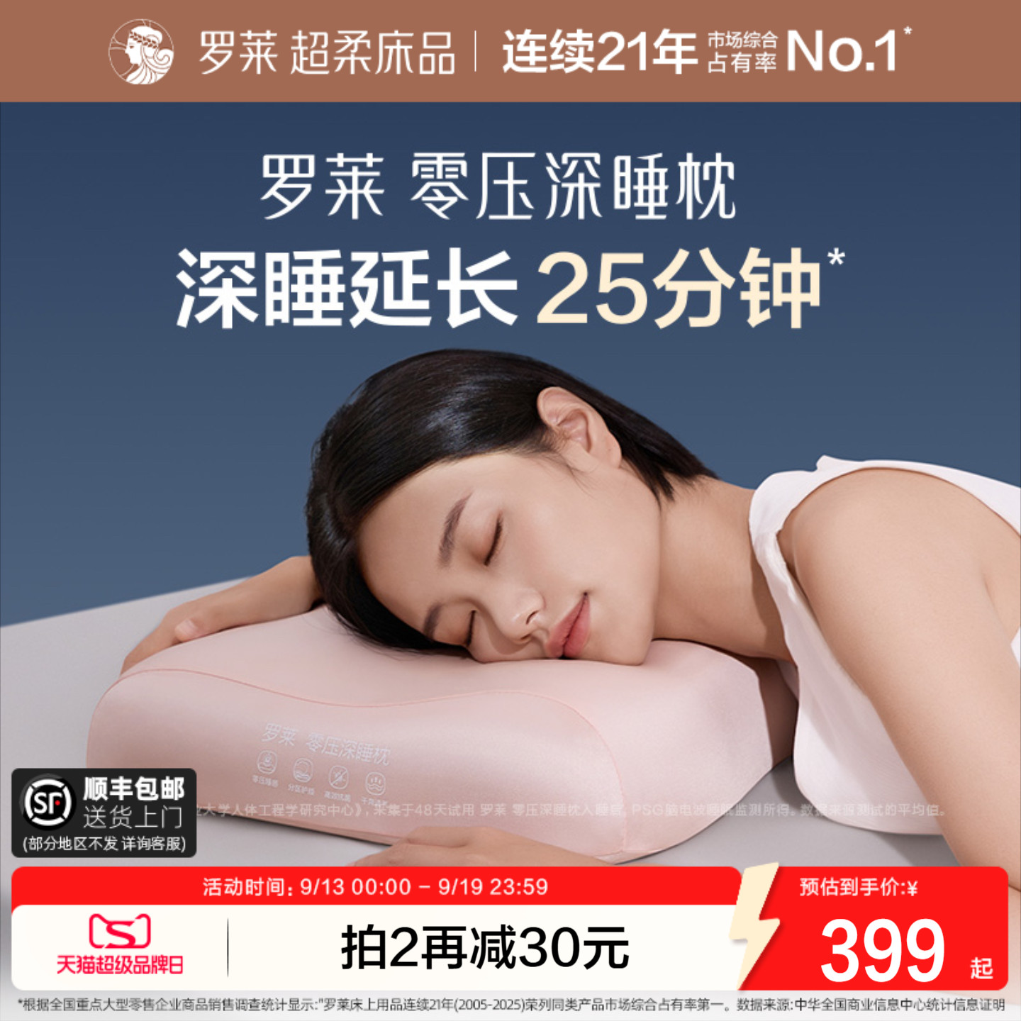 罗莱零压深睡枕记忆棉A类护颈椎