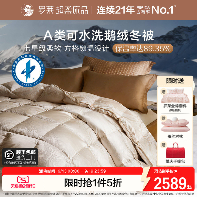 罗莱超柔可水洗白鹅绒被子图片