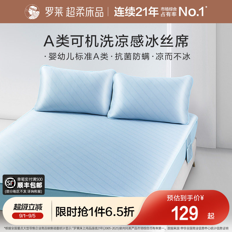 罗莱冰丝凉席可水洗A类抗菌防螨图片