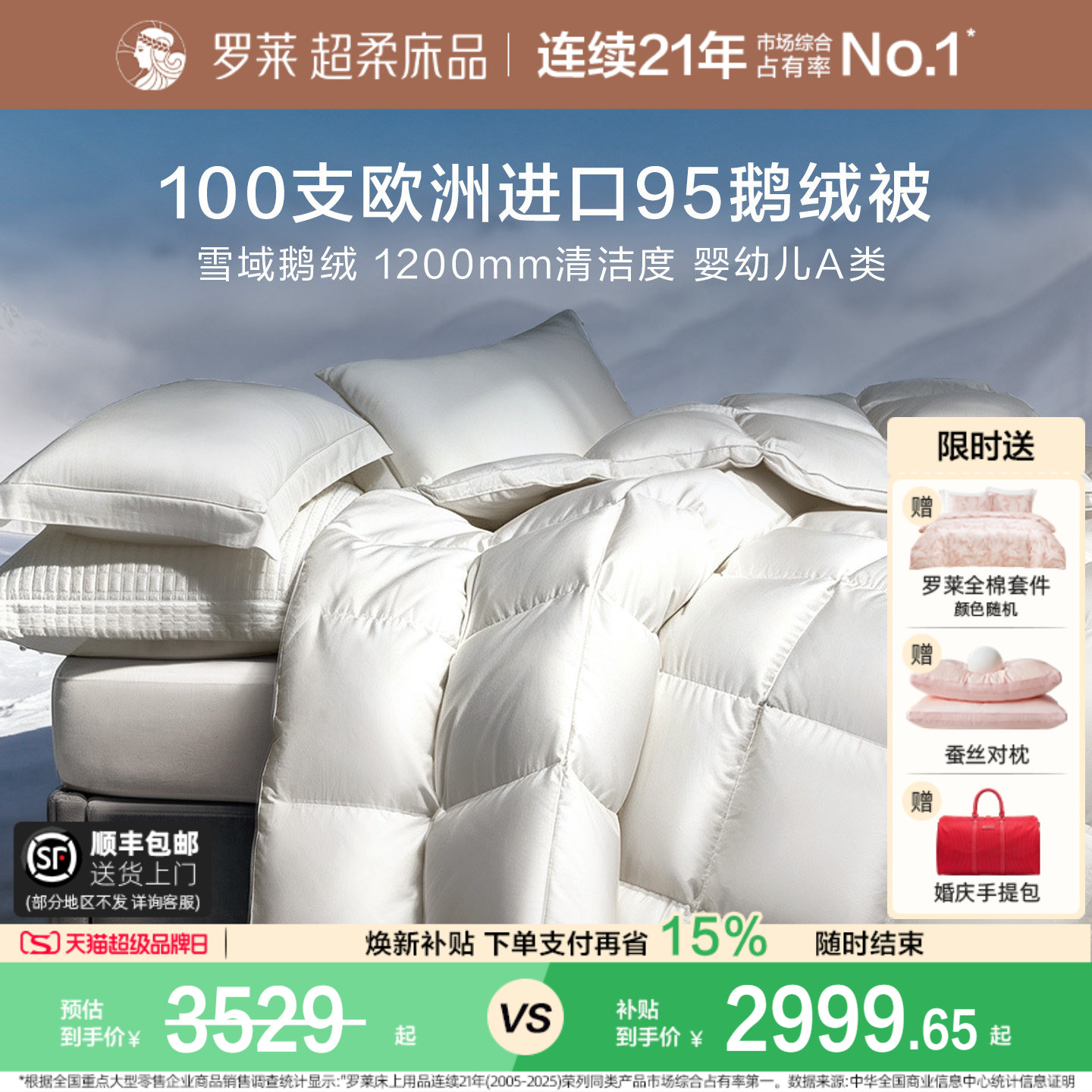 罗莱欧洲进口95鹅绒被100支全棉图片