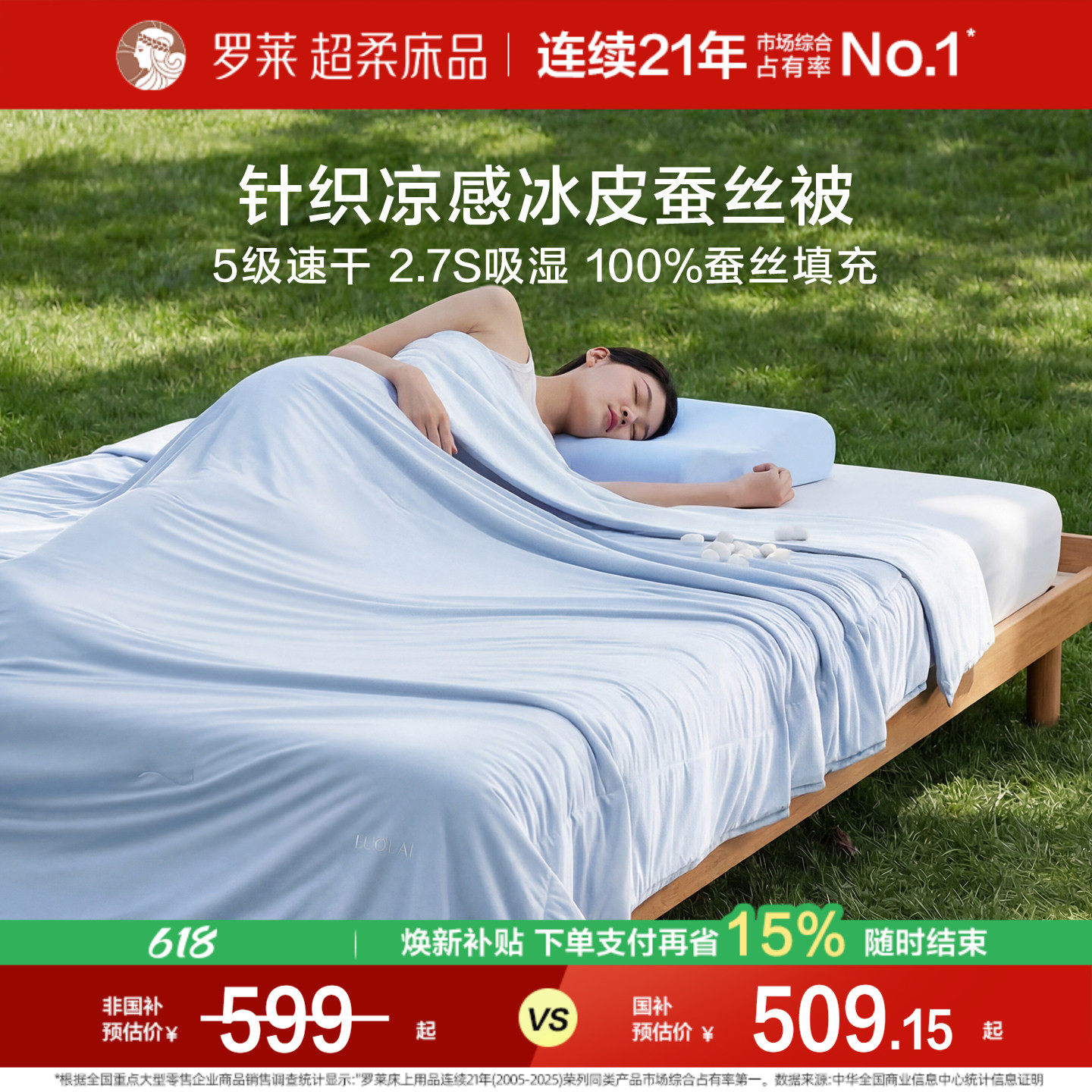 罗莱家纺冰皮蚕丝被夏凉被可水洗凉感夏被A类抗菌速干空调被新品