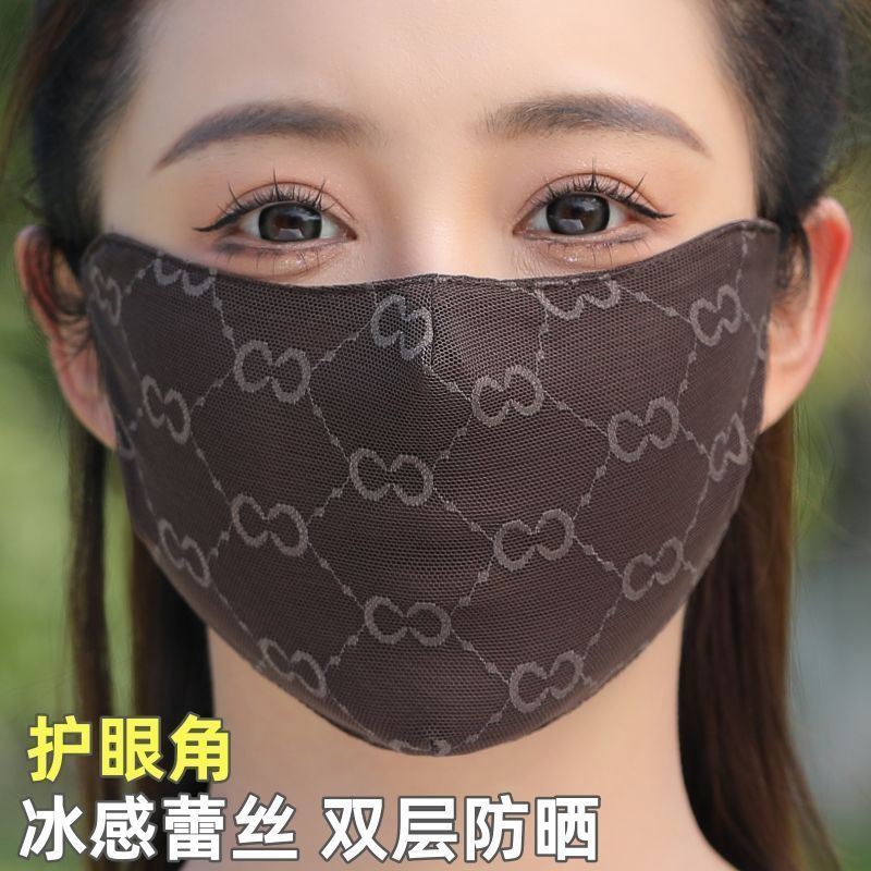 高颜值冰丝蕾丝口罩女薄款夏季防晒洋气透气网纱护眼角护全脸面纱