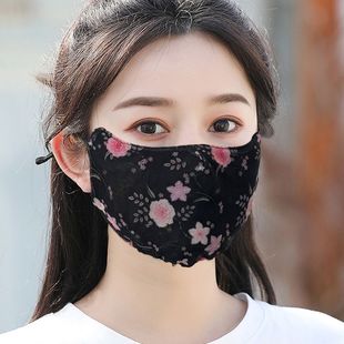 夏季 冰丝口罩女薄款 防晒洋气高颜值蕾丝透气网纱护眼角护全脸面纱