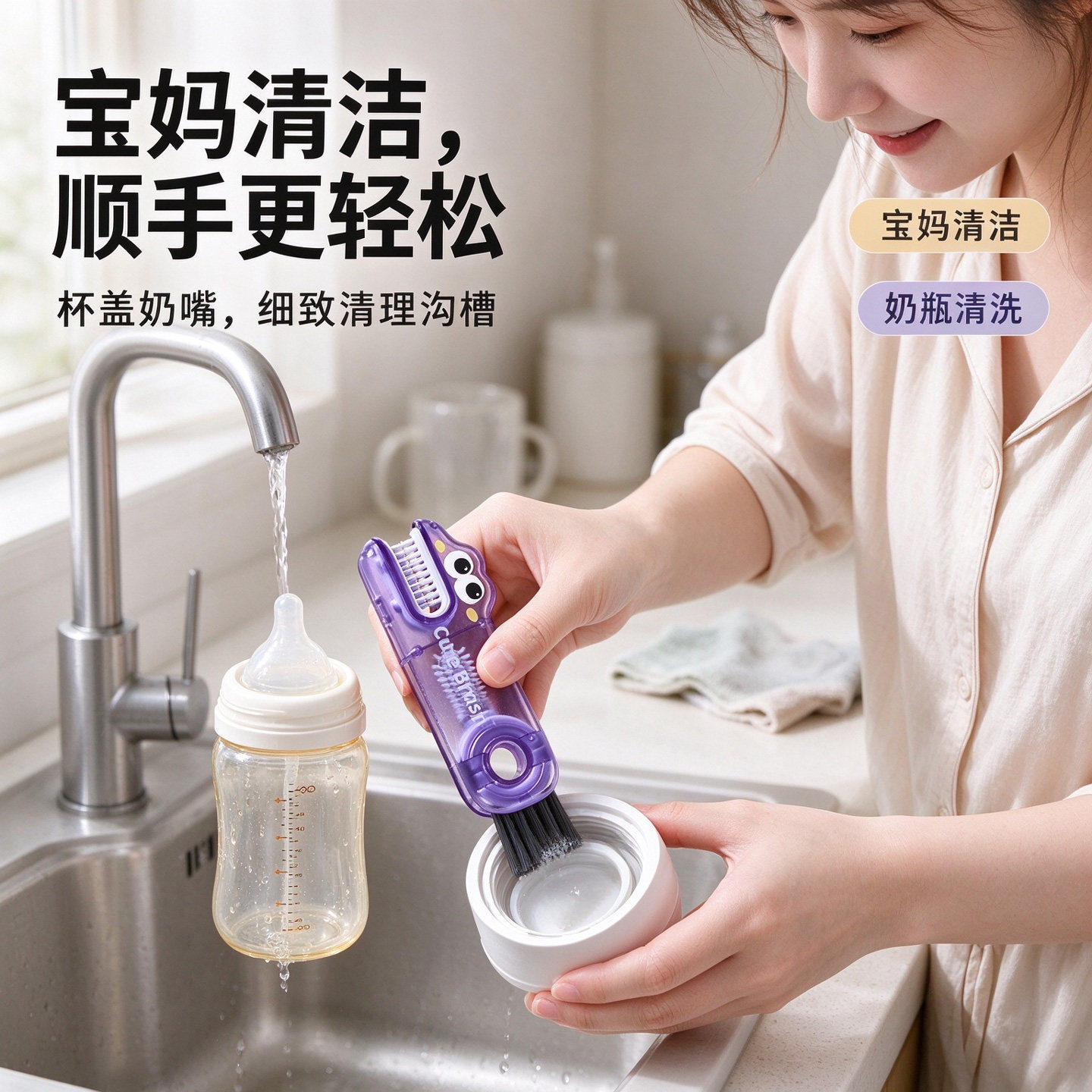 三合一杯盖刷奶瓶刷清洁清洗