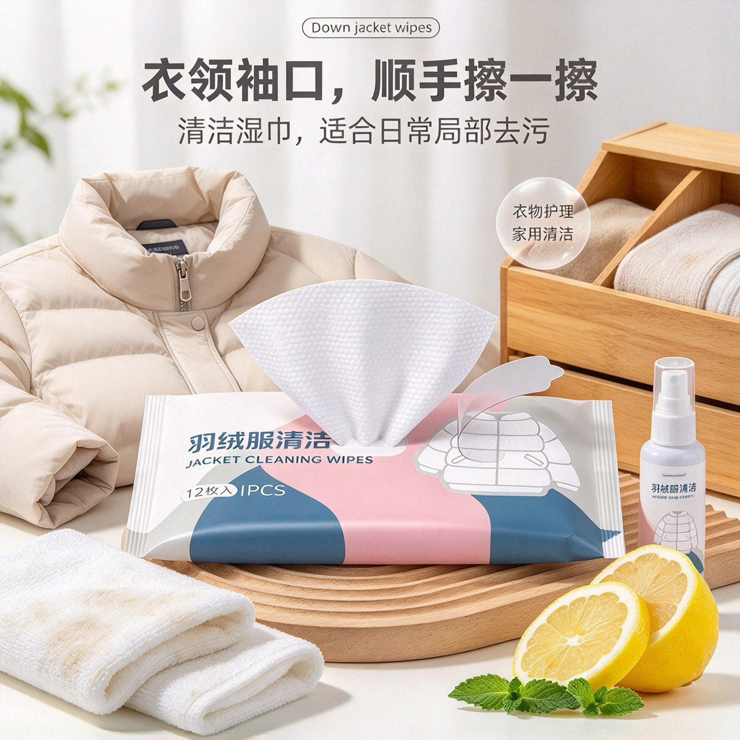 擦羽绒服清洁湿巾免水洗强力去污清洗湿纸巾干洗剂家用去油渍神器